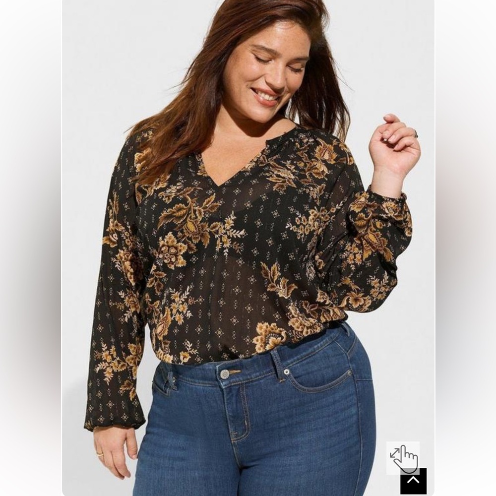 Crinkle Chiffon Lurex Peasant Long Sleeve Blouse